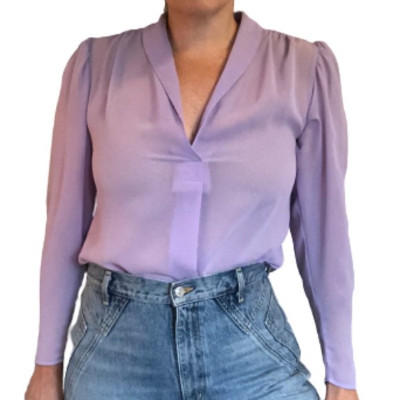 Vintage 80s Sheer Ethereal Lavender Puff Sleeve V-Neck See Through Tunic Blouse - Picture 10 of 13